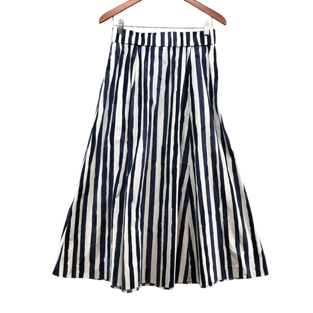 Marie Oliver Skirt Womens S Blue White Striped Cotton Midi Pockets Excellent